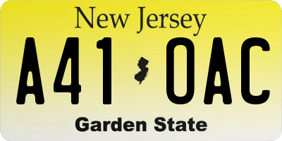 NJ license plate A41OAC