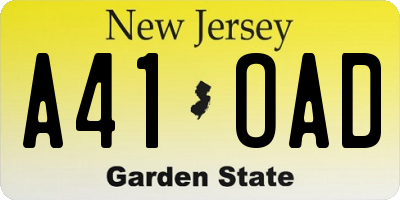 NJ license plate A41OAD