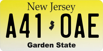 NJ license plate A41OAE