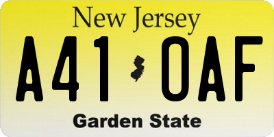NJ license plate A41OAF