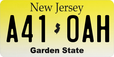 NJ license plate A41OAH