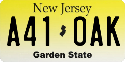 NJ license plate A41OAK