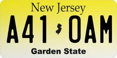 NJ license plate A41OAM