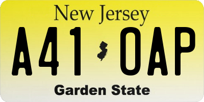 NJ license plate A41OAP