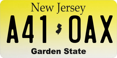 NJ license plate A41OAX