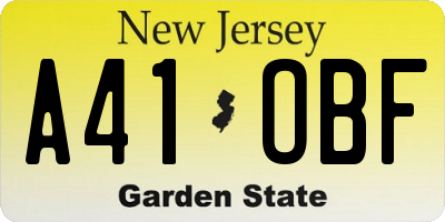 NJ license plate A41OBF