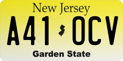 NJ license plate A41OCV