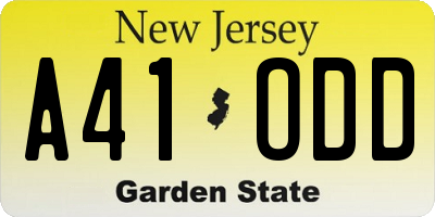 NJ license plate A41ODD