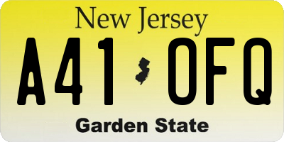 NJ license plate A41OFQ