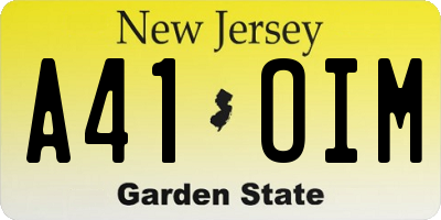 NJ license plate A41OIM