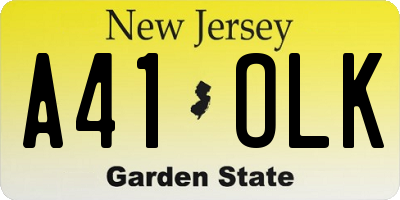 NJ license plate A41OLK
