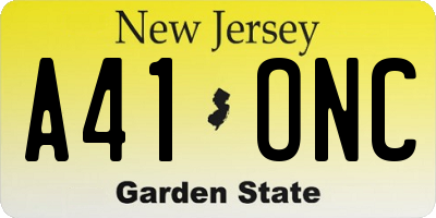 NJ license plate A41ONC