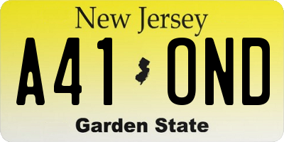 NJ license plate A41OND