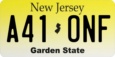 NJ license plate A41ONF