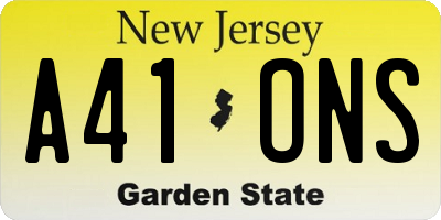 NJ license plate A41ONS