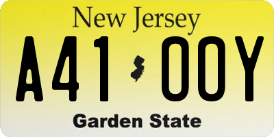 NJ license plate A41OOY