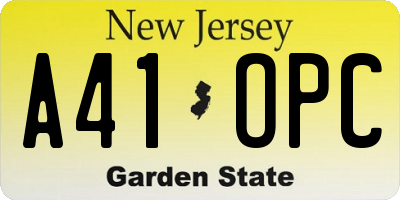 NJ license plate A41OPC