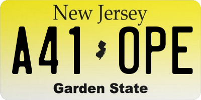 NJ license plate A41OPE