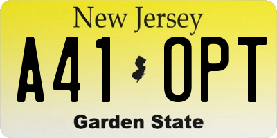NJ license plate A41OPT