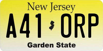 NJ license plate A41ORP