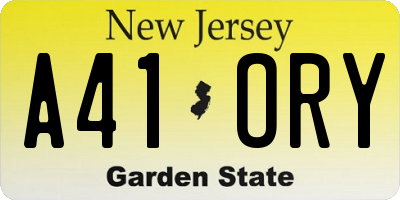 NJ license plate A41ORY