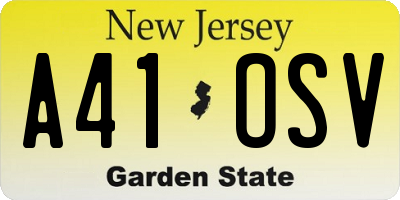 NJ license plate A41OSV