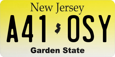 NJ license plate A41OSY