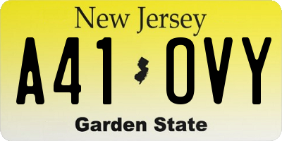 NJ license plate A41OVY