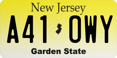 NJ license plate A41OWY