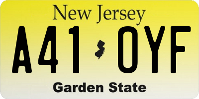 NJ license plate A41OYF