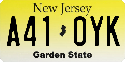 NJ license plate A41OYK