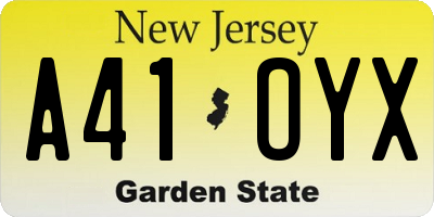 NJ license plate A41OYX
