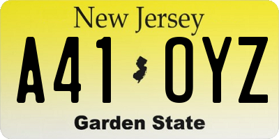 NJ license plate A41OYZ