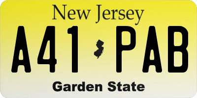 NJ license plate A41PAB