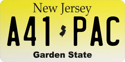 NJ license plate A41PAC