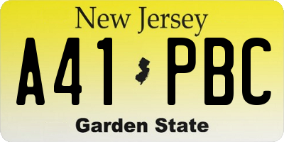 NJ license plate A41PBC