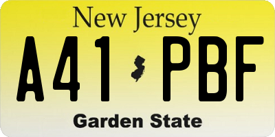 NJ license plate A41PBF