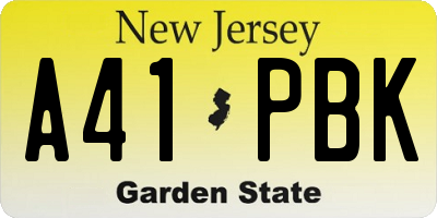 NJ license plate A41PBK