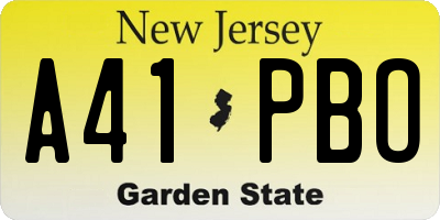 NJ license plate A41PBO