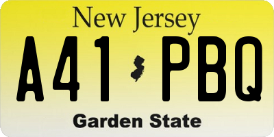 NJ license plate A41PBQ