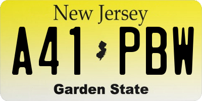 NJ license plate A41PBW