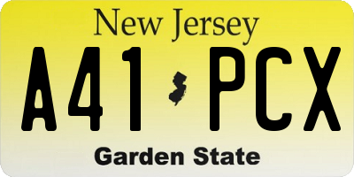 NJ license plate A41PCX