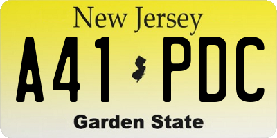 NJ license plate A41PDC