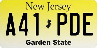 NJ license plate A41PDE