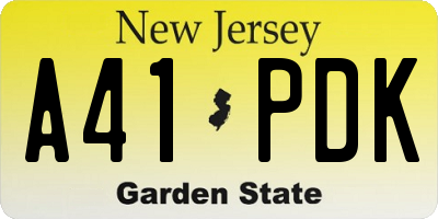 NJ license plate A41PDK