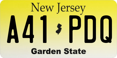 NJ license plate A41PDQ