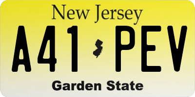 NJ license plate A41PEV
