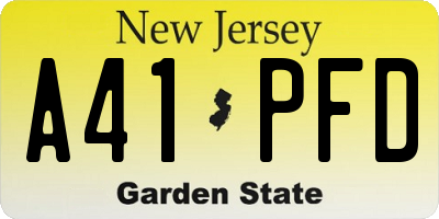 NJ license plate A41PFD