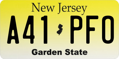 NJ license plate A41PFO
