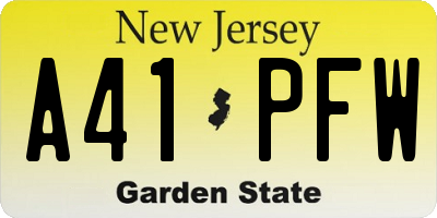 NJ license plate A41PFW